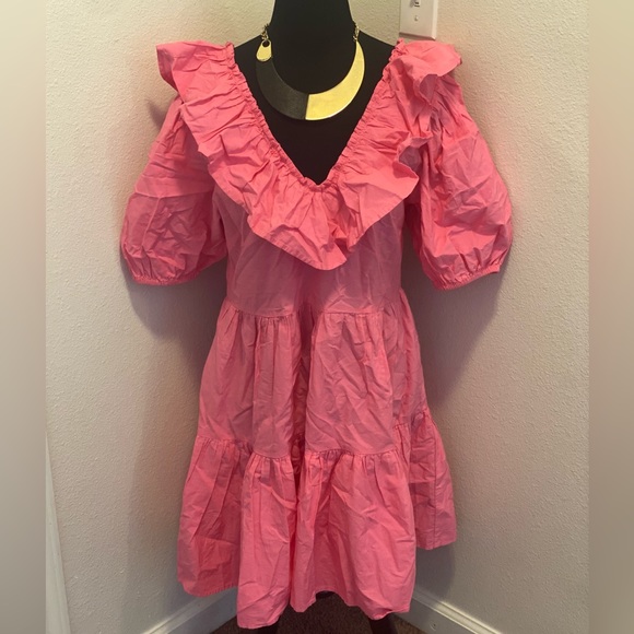 Miss Selfridge Dresses & Skirts - Miss Selfridge Asos Dress Pink Fit Flare Ruffled Puff Sleeve BARBIECORE 8 NEW